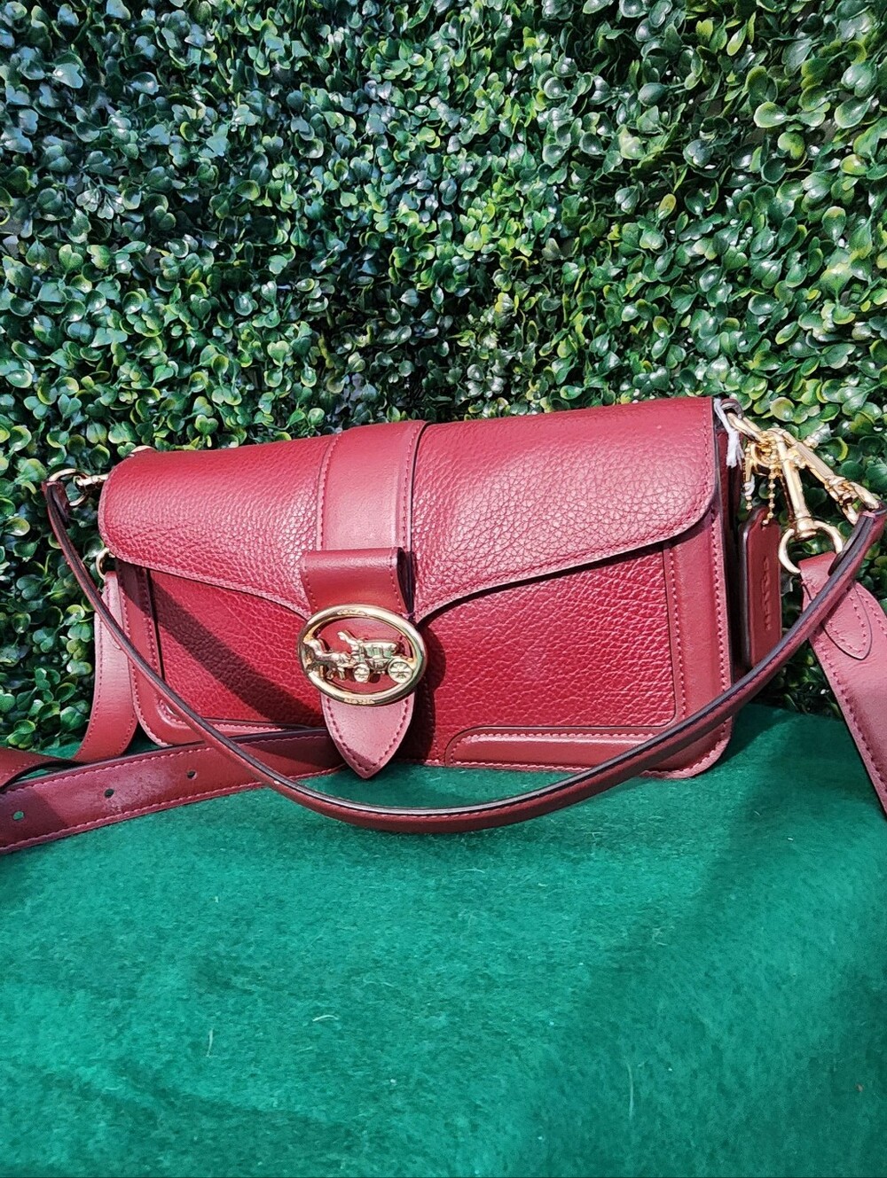 Coach Red Pebble Leather Crossbody with Gold-Tone Turnlock